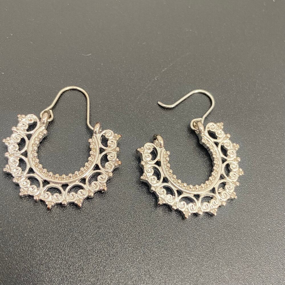 Decorative Silver Hoop Earrings